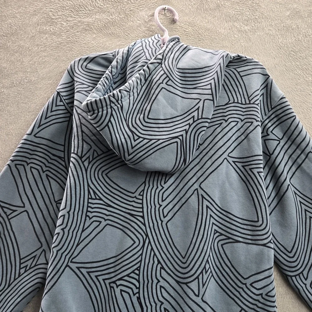 Adidas Men Sweatshirt S Blue Geometric Fleece Club Allover Print Logo Pullover